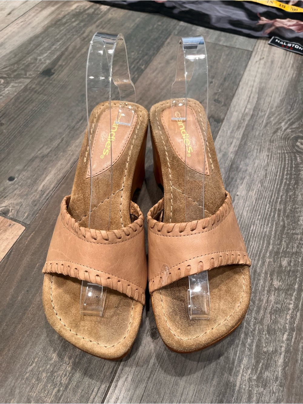 Vintage Candie’s Wood Sculptured Platform Sandals 70-80’s Chunky Heel Clogs Sz 8 - Picture 3 of 6